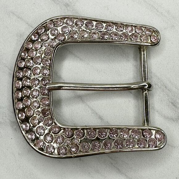 Pink Rhinestone Studded Silver Tone Belt Buckle - Picture 1 of 11